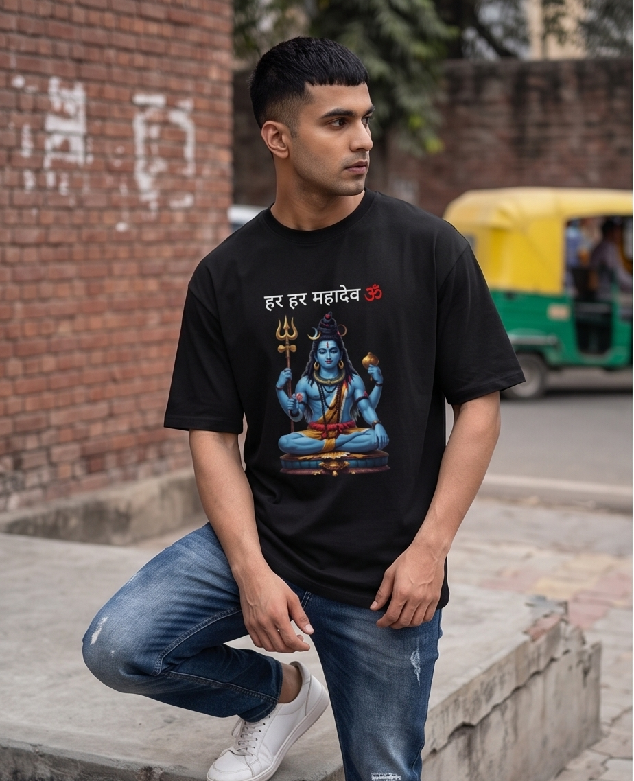 Har Har Mahadev Printed Black T-Shirt