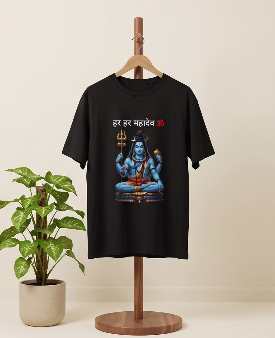 Har Har Mahadev Printed Black T-Shirt