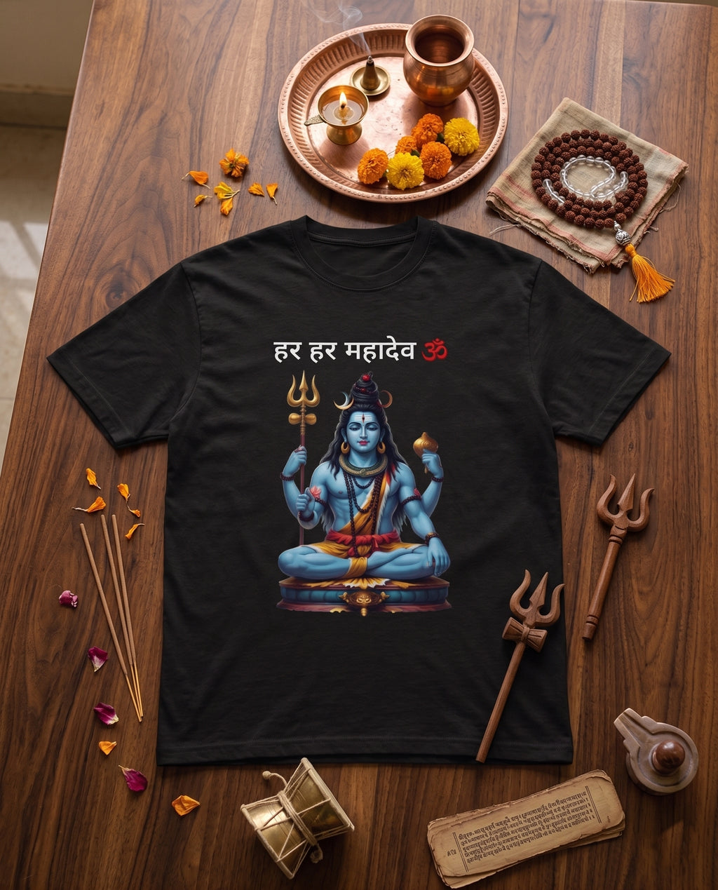 Har Har Mahadev Printed Black T-Shirt