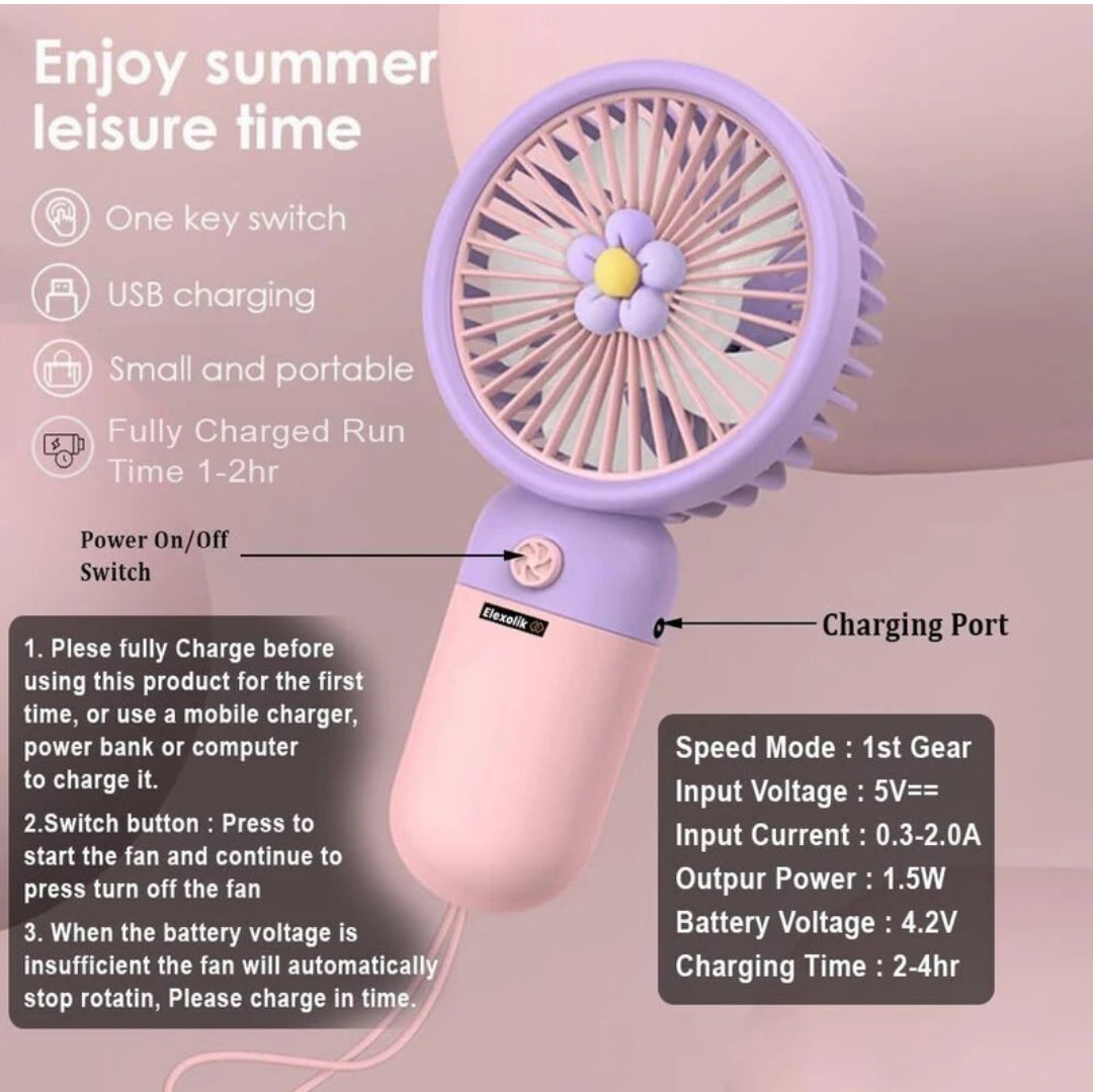 Premium Portable Mini Handheld Fan – 5-Blade High Performance with Desktop Stand
